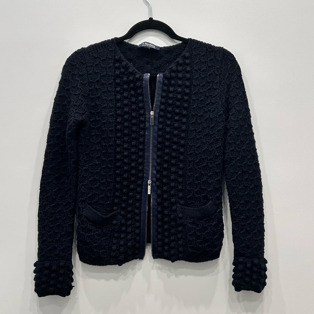 MaxMara Navy Blue Zipper Cardigan Jacket